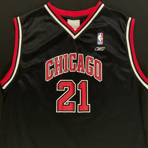 Rare Vintage Reebok Marcus Fizer Chicago Bulls #21 Black Alt Jersey Youth XL